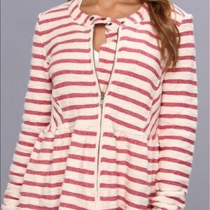 Free People Red & White Striped Peplum Jacket Size Small